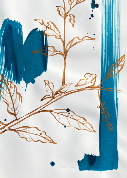 Gold Pokeberry on Deep Turquoise