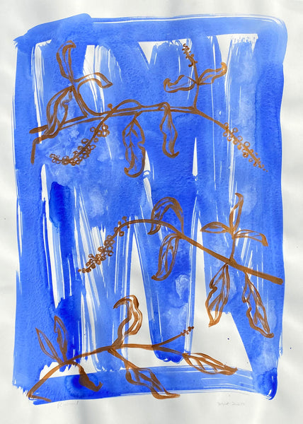 Gold Poke Branches on Denim Blue Swoosh