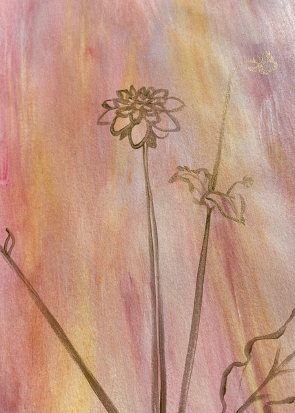 Gold Dahlia on Pink Scrim