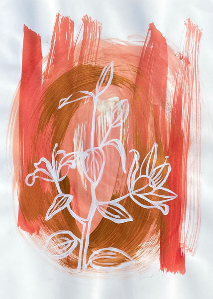 White Lilies on Red / Gold