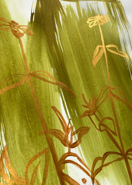 Gold Zinnias on Green / Gold