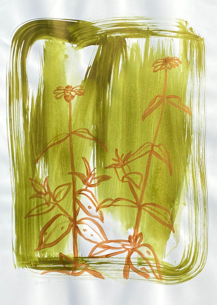 Gold Zinnias on Green / Gold