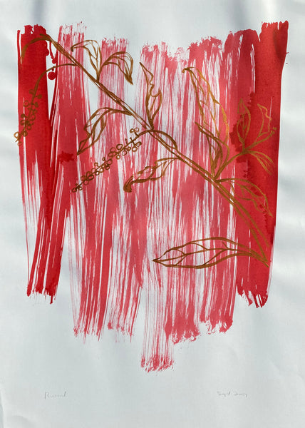 Gold Poke Branch on Hot Pink Strokes