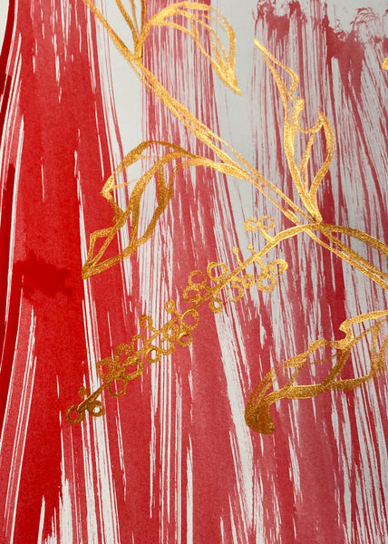 Gold Poke Branch on Hot Pink Strokes