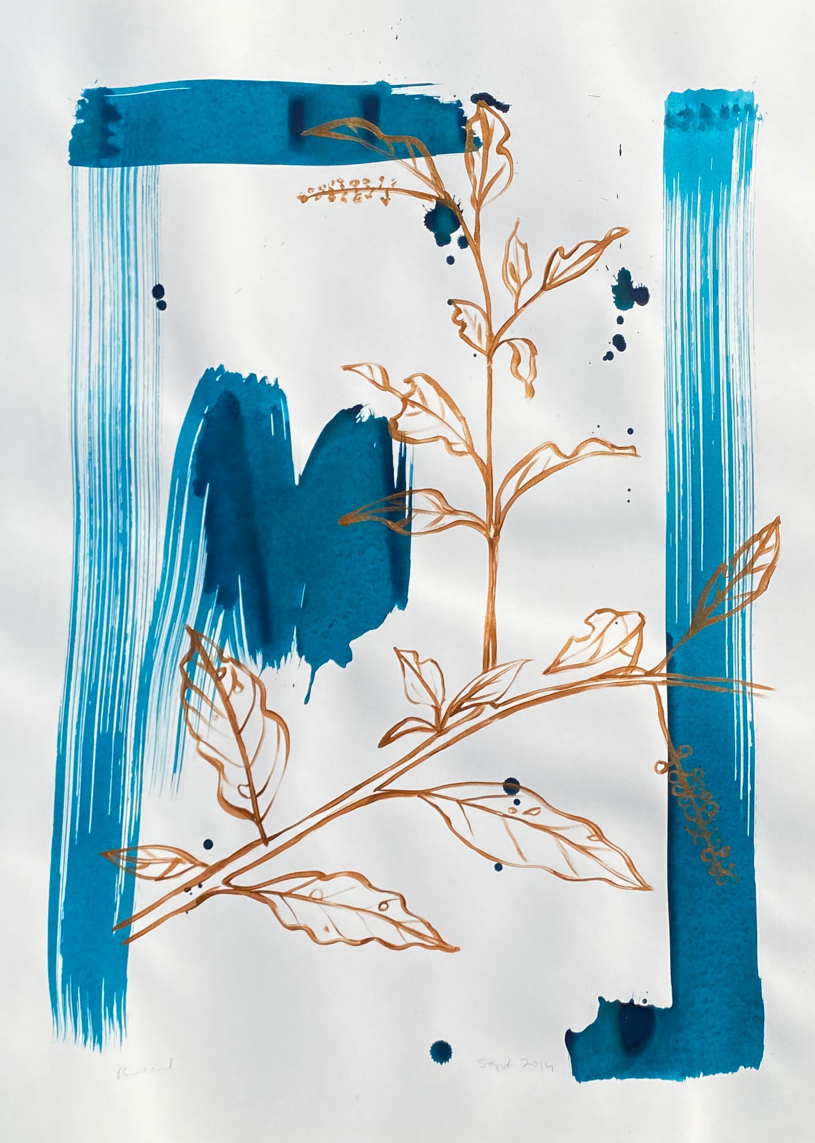 Gold Pokeberry on Deep Turquoise