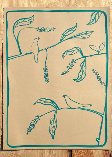 Teal Pokes, Two Birds, Kraft