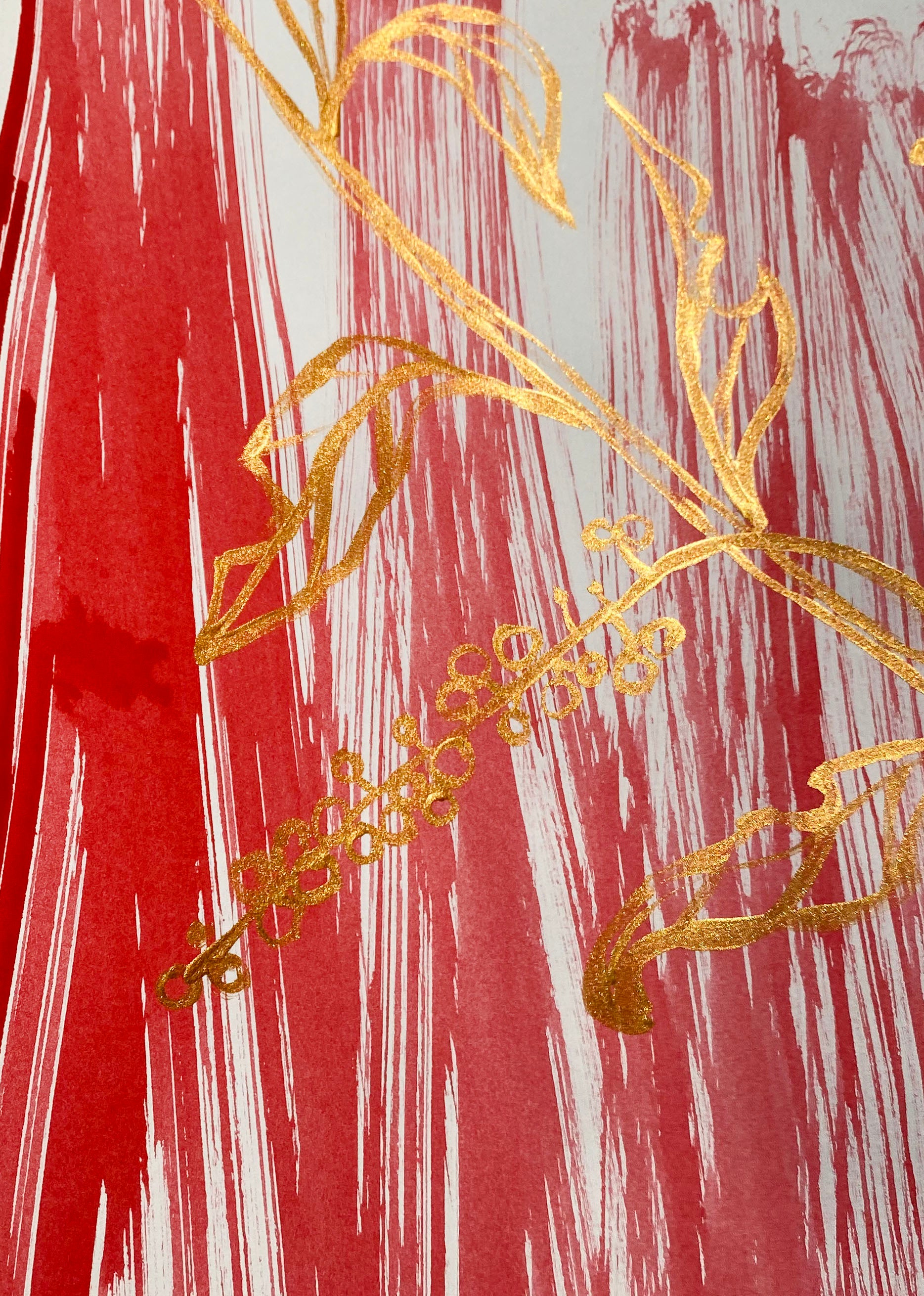 Gold Poke Branch on Hot Pink Strokes