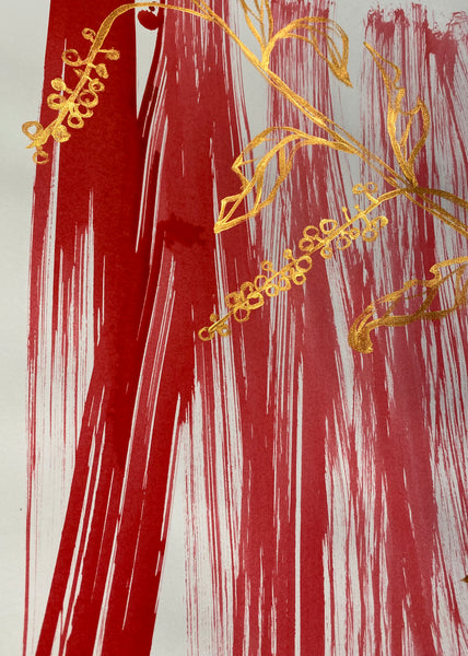 Gold Poke Branch on Hot Pink Strokes