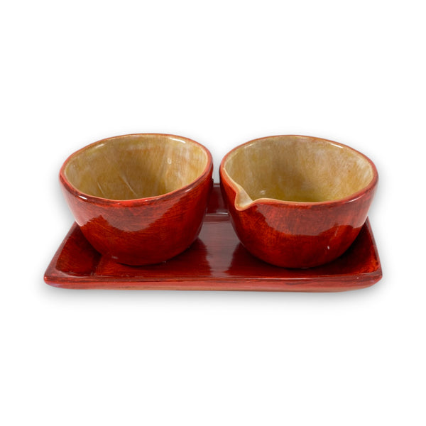 Sugar, Creamer, Tray Set | Rustic Red & Wheat