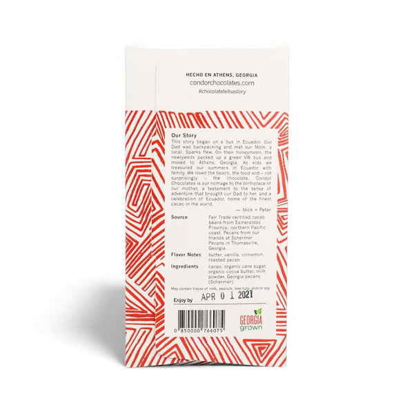 Condor Chocolate Bar | 48% Milk Chocolate & Georgia Pecans