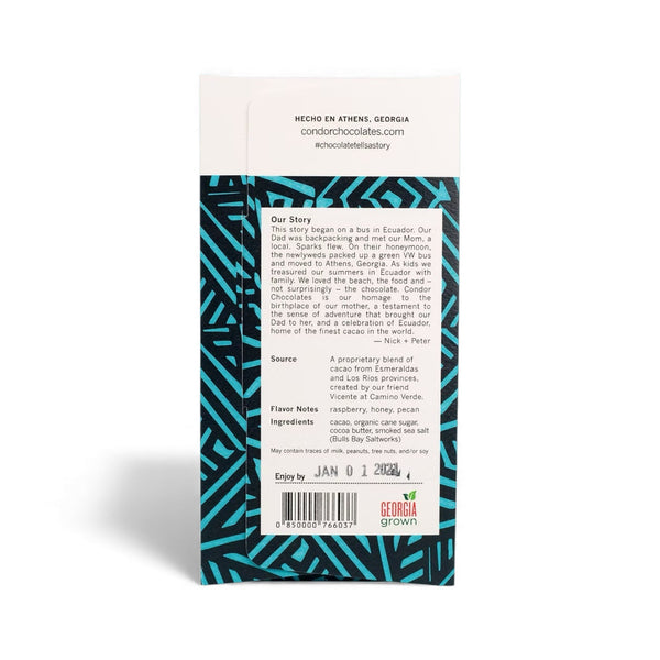 Condor Chocolate Bar | 72% Dark & Smoked Sea Salt